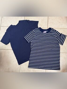 Hanna Andersson Navy Solid & Navy-White Striped Short Sleeve Tee Set